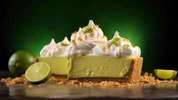 Delicious lime pie with whipped cream and lime slices. photo