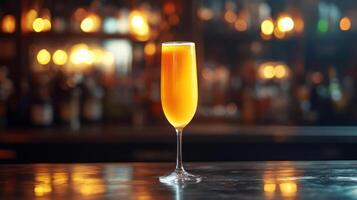 Sparkling champagne in a glass, blurred background. photo