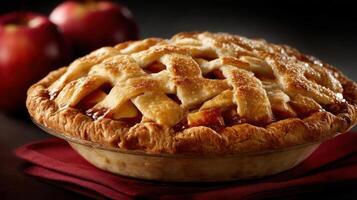 Delicious homemade apple pie with a lattice crust. photo