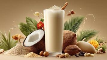 Refreshing coconut shake with tropical ingredients and vibrant details. photo