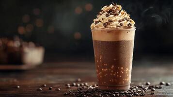 A coffee drink with whipped cream and chocolate photo