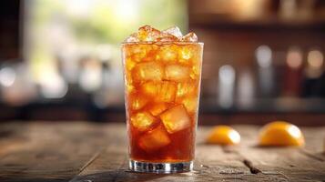 Refreshing iced drink with citrus and ice. photo