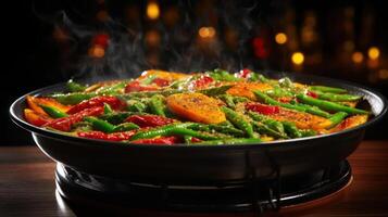 Spiced vegetables in a pan, warm and inviting. photo