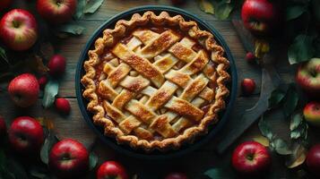 Delicious apple pie with rustic crust and fresh apples. photo