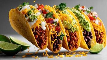Delicious tacos with beef, avocado, and cheese. photo