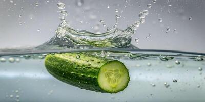 Cucumber drop creating splashes in water high definition clarity shallow depth underwater photography photo