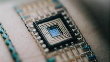 High-tech synthetic skin layer macro image with microfibers and circuits sci-fi concept illuminated environment photo