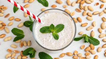 Refreshing peanut mint smoothie recipe kitchen beverage bright setting high angle shot photo
