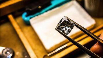 Value macro analysis of gemstone appraisal by jeweler studio setup detailed image captured from above photo