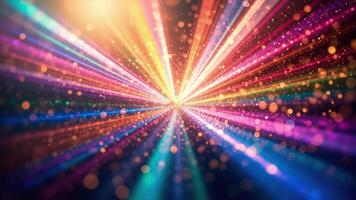 Abstract burst of colorful light rays with bokeh effects creating a vibrant and energetic visual photo