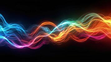 Abstract colorful wavy lines on black background representing energy flow and vibrant artistic design for modern creative projects photo