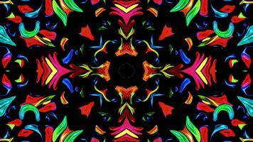 Kaleidoscope of vivid colors geometric pattern on black background creates a psychedelic and abstract visual display perfect for backgrounds photo