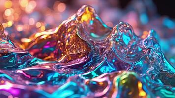 Abstract liquid landscape with iridescent colors and bokeh effect photo