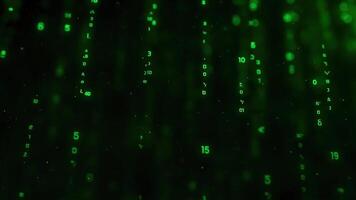 Digital rain code effect abstract animation with green glowing characters on dark black background photo