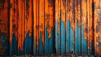 Weathered and rusted orange and blue metal texture with visible paint degradation photo