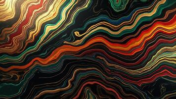 Abstract fluid art with gold veins and colorful wavy lines on black background photo