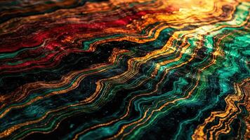 Abstract fluid marble texture featuring deep emerald green gold and ruby colors photo