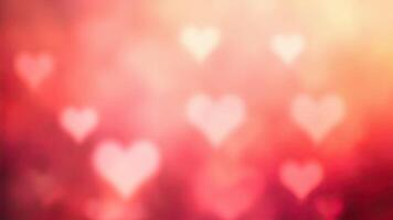 Romantic heart bokeh background featuring blurry hearts and soothing red and peach colors photo