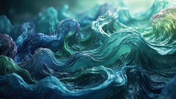 Abstract ocean waves illustration in shades of blue and green creating a sense of depth photo