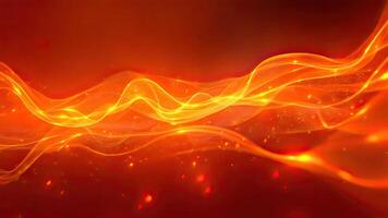 Abstract orange and yellow wavy lines with glowing particles creating a dynamic background photo