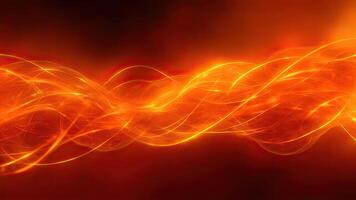 Abstract glowing orange and yellow light energy waving across a deep red background photo