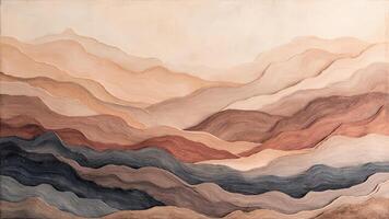 Abstract illustration of layered landscape depicting rolling hills in warm earthy tones with texture photo