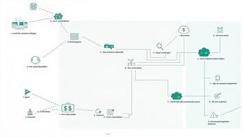 Illustrated diagram presenting interconnected concepts with visual representations of different elements photo