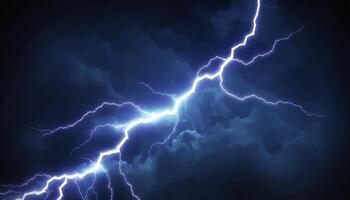 Dramatic Lightning Strikes Over Dark Stormy Clouds Illuminating Night Sky with Electric Energy and Power Display photo