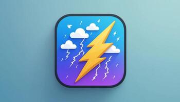 Colorful Weather Icon Featuring Thunderbolt, Clouds, and Raindrops for Digital Applications and Mobile Interfaces photo