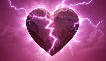Dramatic Heart Symbol with Crack and Lightning Imagery in Pink and Purple Color Palettes photo