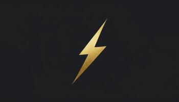 Golden lightning bolt symbol against a dark background, representing energy, power, and dynamic movement in design or branding photo