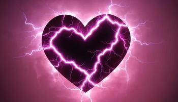 Striking Heart Design with Electric Lightning Against a Pink Background for Creative and Dynamic Visual Projects photo
