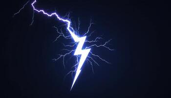 Dramatic Lightning Bolt Striking Down with Energetic Brightness on Dark Background, Evoking Power of Nature photo