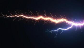 Dramatic Lightning Strike in Black Background with Vivid Colors and Intense Energy Displaying Nature's Power photo