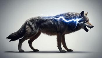 Electric Wolf Illustration with Lightning Effects and Fierce Expression on a Dark Background for Creative Projects photo