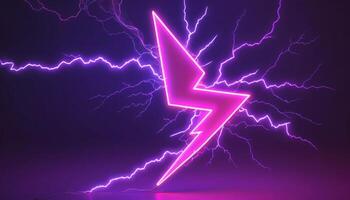 Bright Pink Lightning Bolt with Electric Purple Background and Dynamic Energy Sparks Radiating in an Abstract Composition photo
