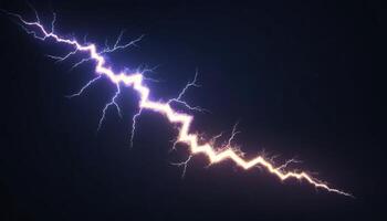 Stunning purple lightning bolt streaking through a dark sky with dynamic branching patterns illuminating the night backdrop photo