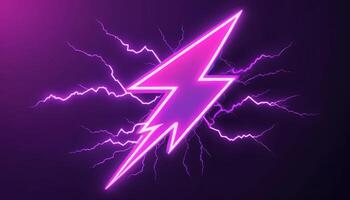 Neon Lightning Bolt Illustration with Electric Purple Glow and Dynamic Energy on Dark Background photo