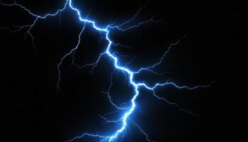 Stunning Lightning Strike Illuminating Dark Sky with Energetic Blue Glow and Dramatic Thunderstorm Atmosphere photo