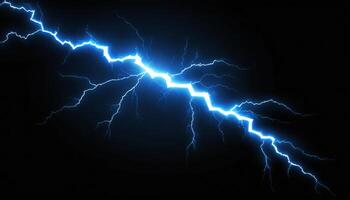 Dramatic Blue Lightning Bolt Illuminating Dark Sky with Intense Energy and Power in a Striking Natural Phenomenon photo