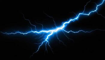 Dramatic Blue Lightning Bolt Striking through Dark Sky Creating an Electrifying Natural Phenomenon Display photo