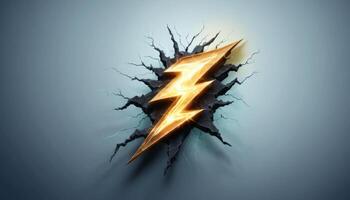 Bright and Dynamic Lightning Bolt Against Cracked Wall Background in Modern Digital Art Style photo