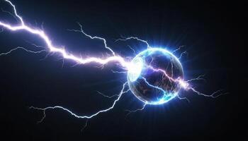 Electric Sphere with Lightning Strikes Captured in a Dramatic Dark Background for Science and Technology Themes photo