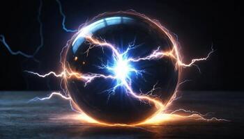 Glowing Energy Sphere with Electric Bolts and Dark Background for Science, Technology, and Fantasy Concepts photo