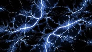 Striking Electric Blue Lightning Bolt Patterns Over Dark Background Creating Dramatic Atmosphere and Energy Effects photo