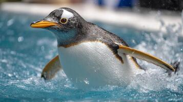 Playful Penguin Swimming in Clear Water Splashing Motion Lifestyle Nature Wildlife Animal Behavior photo