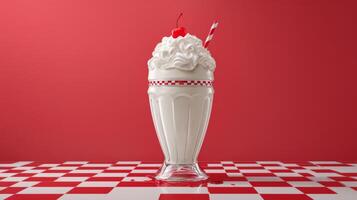 Delicious Classic Milkshake with Whipped Cream and Cherry on Top in Retro Diner Style Setting photo