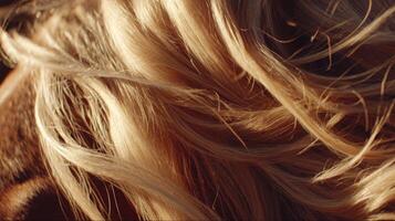 Soft Flowing Blonde Hair Captured in Natural Light with Warm Tones and Silky Texture for a Unique Close-Up Perspective photo