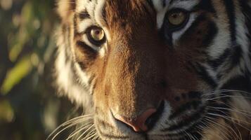 Close-Up of Majestic Tiger Captured in Natural Habitat with Intense Gaze and Beautiful Stripes and Textures on Face photo