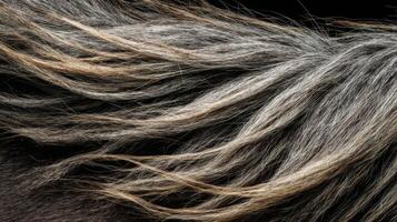 Close-up of Flowing Textured Hair with Shades of Grey and Light Highlights on a Dark Background photo